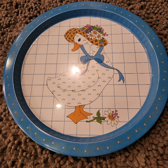 Vintage Goose blue ribbon Tray Treat Cookie 13" Hong Kong Giftco bonnet  hat - Picture 1 of 4